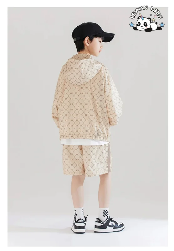 LEZONKIDS - Conjunto de Roupas para Meninos com Proteção Solar de Manga Longa com Capuz e Shorts Casuais da Moda de Verão